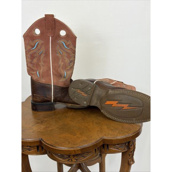 Old West Brown Square Toe Colored Stitching Western #1622 Boots Size 6.5